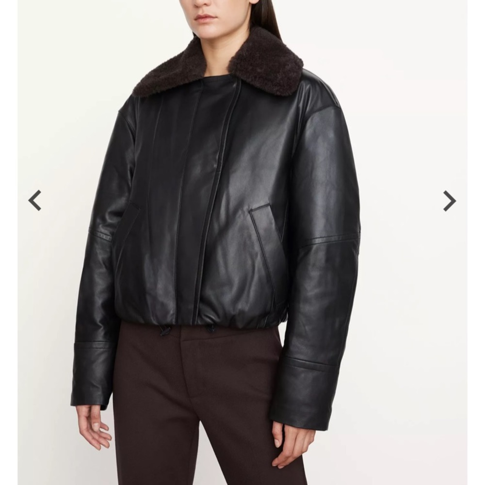 Vince Dark Leather Jacket with Soft Collar